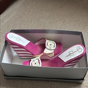Jessica Simpson Pink and White Wedge Shoes